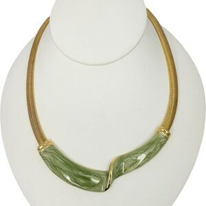 Polished Gold Tone Omega Chain Necklace 18" Collar Statement Jewelry
